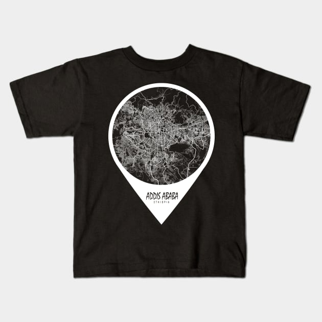 Addis Ababa, Ethiopia City Map - Travel Pin Kids T-Shirt by deMAP Studio